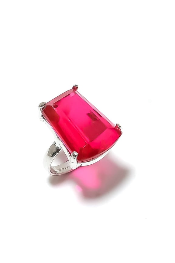 Natural Pink Rubillite Gemstone Handmade 925 Sterling Silver Ring Size 6