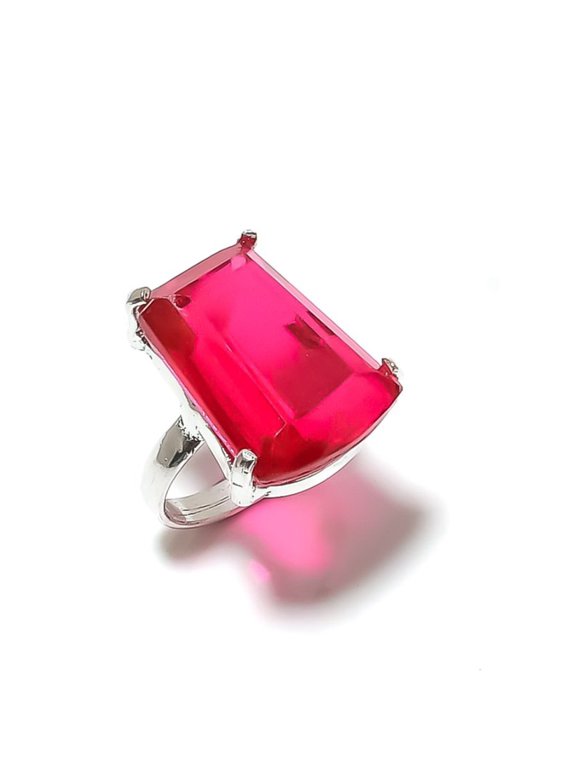 Natural Pink Rubillite Gemstone Handmade 925 Sterling Silver Ring Size 7