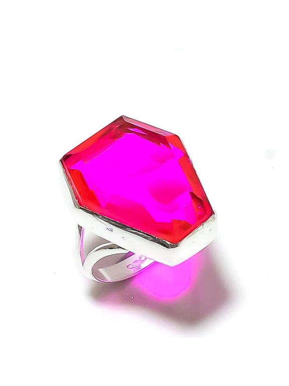 Natural Pink Rubillite Gemstone Handmade 925 Sterling Silver Ring Size 7