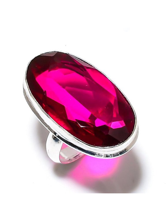 Natural Pink Rubillite Gemstone Handmade 925 Sterling Silver Ring Size 8.5