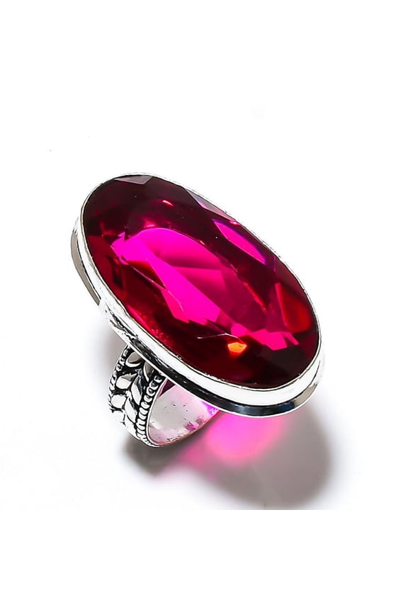 Natural Pink Rubillite Gemstone Handmade 925 Sterling Silver Ring Size 9.5