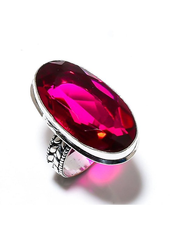 Natural Pink Rubillite Gemstone Handmade 925 Sterling Silver Ring Size 9.5