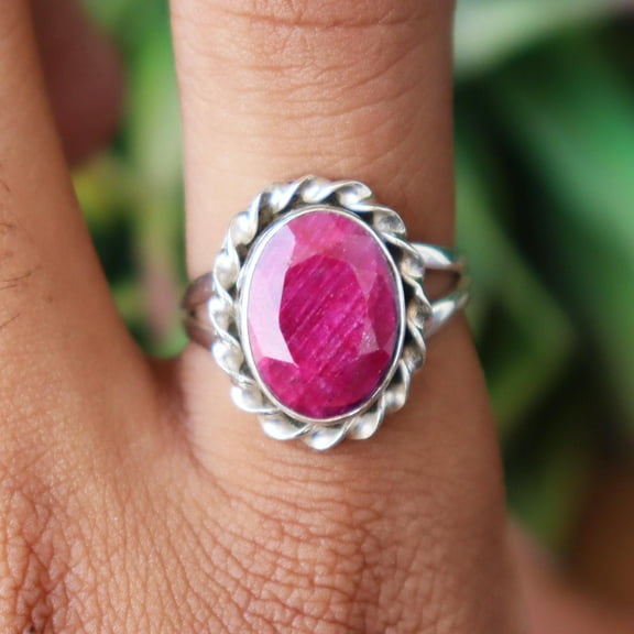 Natural Pink Ruby Gemstone Ring, 925 Sterling Pure Silver Ring, Charm Ring, Healing Crystal Stone Ring, Pink Stone Ring, Women Ruby Ring,...