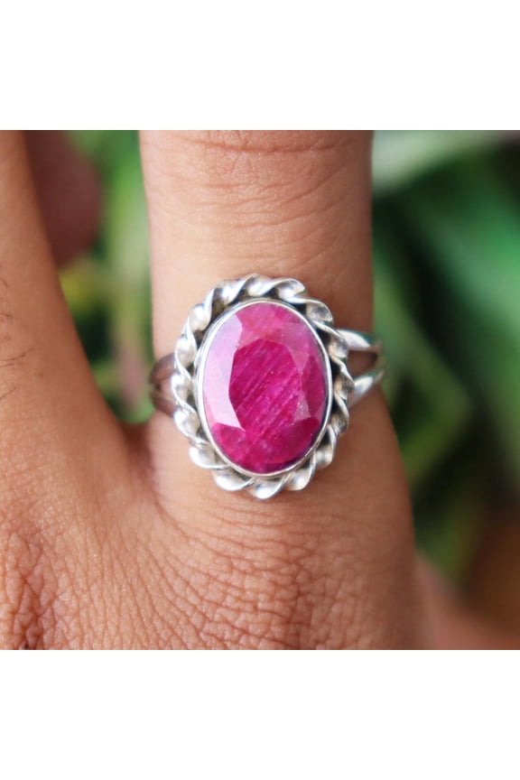 Natural Pink Ruby Gemstone Ring, 925 Sterling Pure Silver Ring, Charm Ring, Healing Crystal Stone Ring, Pink Stone Ring, Women Ruby Ring,...