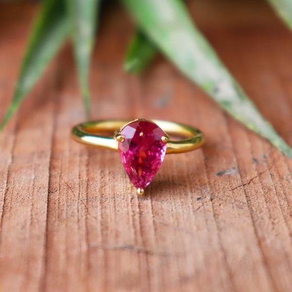 Natural Pink Ruby Gemstone Ring, 925 Sterling Pure Silver Ring, Gold Plated Ring, Charm Ring, Healing Crystal Stone Ring, Women Ruby Ring,.