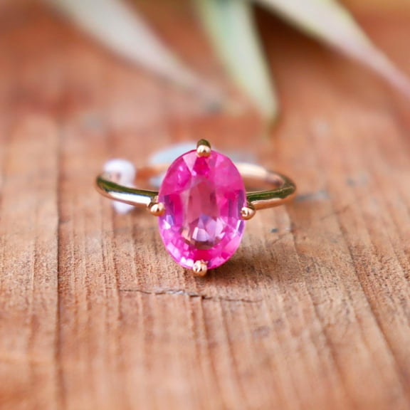 Natural Pink Ruby Gemstone Ring, 925 Sterling Pure Silver Ring, Rose Gold Plated Ring, Charm Ring, Healing Crystal Stone Ring, Women Ring,**