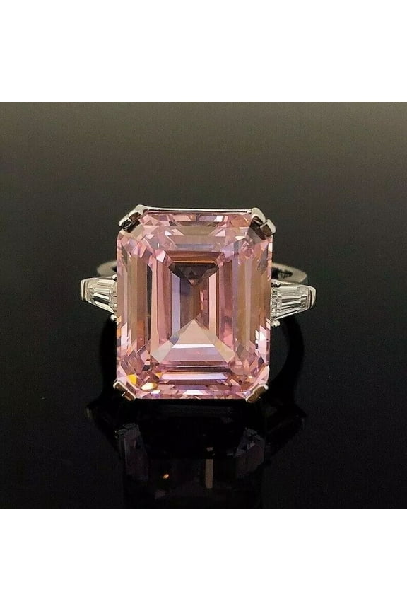 Natural Pink Sapphire 6.25 Carat Certified Emerald Cut Pink Sapphire 925 Sterling Silver Ring Gift
