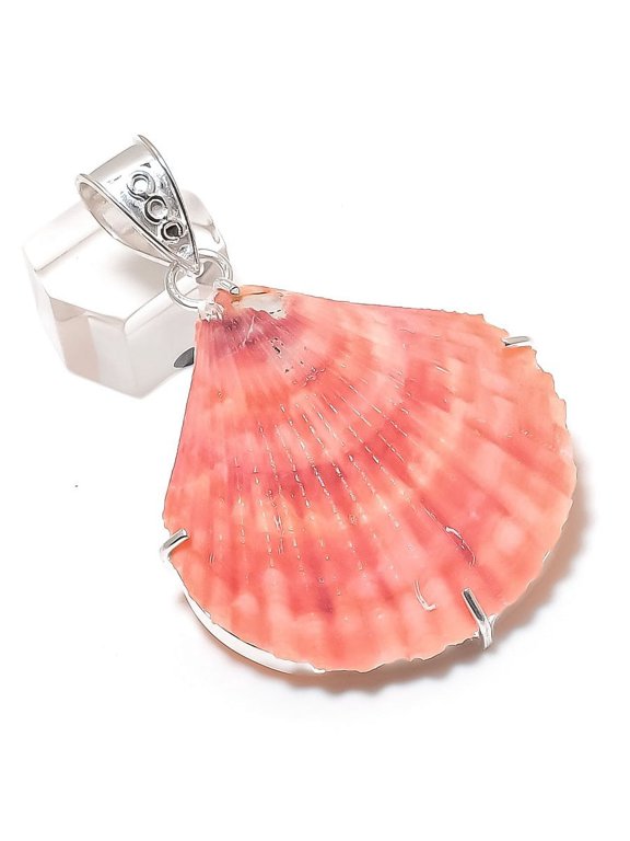 Natural Pink Shell Gemstone 925 Sterling Silver Jewelry Pendant 2.60"