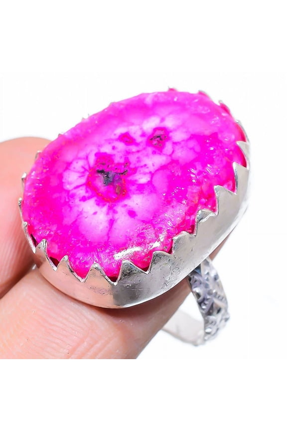 Natural Pink Solar Quartz Gemstone 925 Sterling Silver Gift Ring Size 10