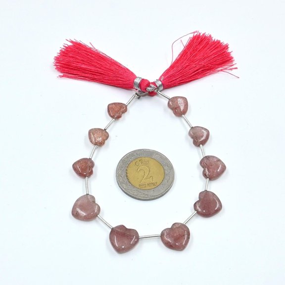 Natural Pink Strawberry Heart Shape Beads  Handcrafted Smooth Quartz Gemstone Beads for Jewelry Making  Unique DIY Supplies for Custom