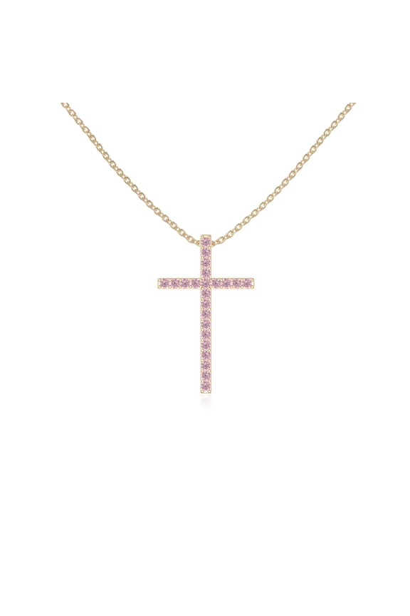Natural Pink Tourmaline Cross Shape Pendant Necklaces for Women in 18K Yellow Gold Vermeil, October Birthstone Jewelry Gifts for Her Birthday, Anniversary, Graduation, Mothers Day, Valentines