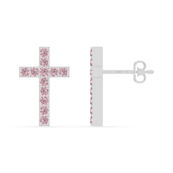 Natural Pink Tourmaline Cross Stud Earrings for Women in Sterling Silver, October Birthstone Jewelry Gifts for Her Birthday, Wedding Anniversary, Party, Mothers Day, Christmas, Graduation