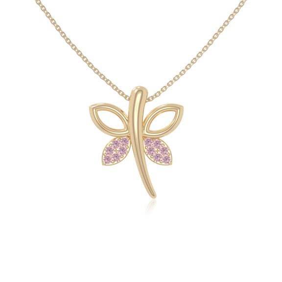 Natural Pink Tourmaline Dragonfly Pendant Necklaces for Women in 18K Yellow Gold Vermeil, October Birthstone Jewelry Gifts for Her Birthday, Anniversary, Graduation, Mothers Day, Valentines