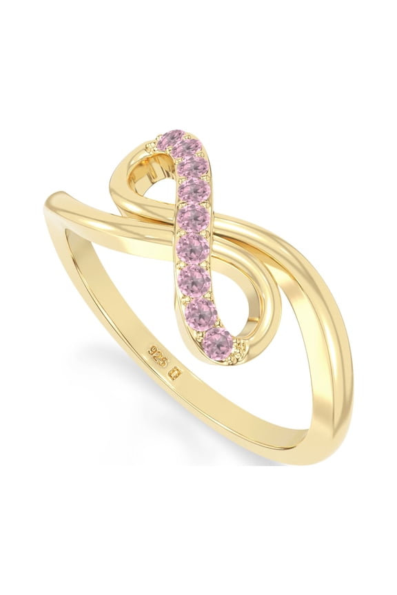 Natural Pink Tourmaline Infinity Promise Rings for Women in 18K Yellow Gold Vermeil, October Birthstone Jewelry Gifts for Her Birthday, Wedding Anniversary, Graduation, Mothers Day, Valentines (US-9)