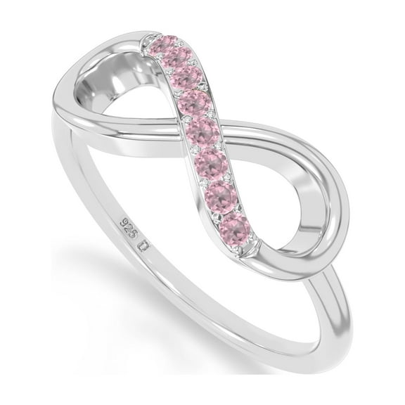 Natural Pink Tourmaline Infinity Promise Rings for Women in Sterling Silver, October Birthstone Jewelry Gifts for Her Birthday, Wedding Anniversary, Party, Graduation, Christmas, Mothers Day (US-4)