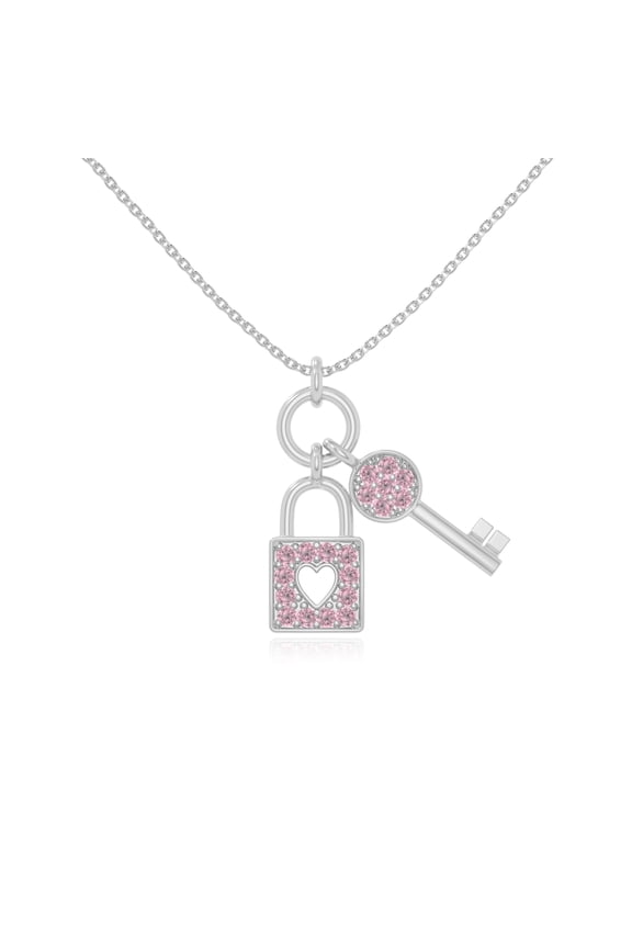 Natural Pink Tourmaline Lock & Key Design Pendant Necklaces for Women in Sterling Silver, October Birthstone Jewelry Gifts for Her Birthday, Wedding Anniversary, Mothers Day, Christmas, Valentines