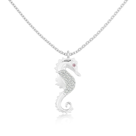 Natural Pink Tourmaline with Moissanite Sea Horse Pendant Necklaces for Women in Sterling Silver, October Birthstone Jewelry Gifts for Her Birthday, Wedding Anniversary, Party, Christmas, Mothers Day