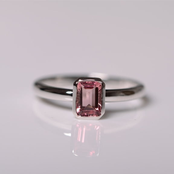 Natural Pink Tourmaline Ring Sterling Silver Red Tourmaline Ring Fine Jewelry October Birthstone