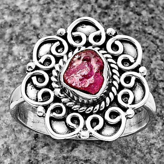 Natural Pink Tourmaline Rough 925 Sterling Silver Ring s.8 Jewelry R-1337 SDR210135