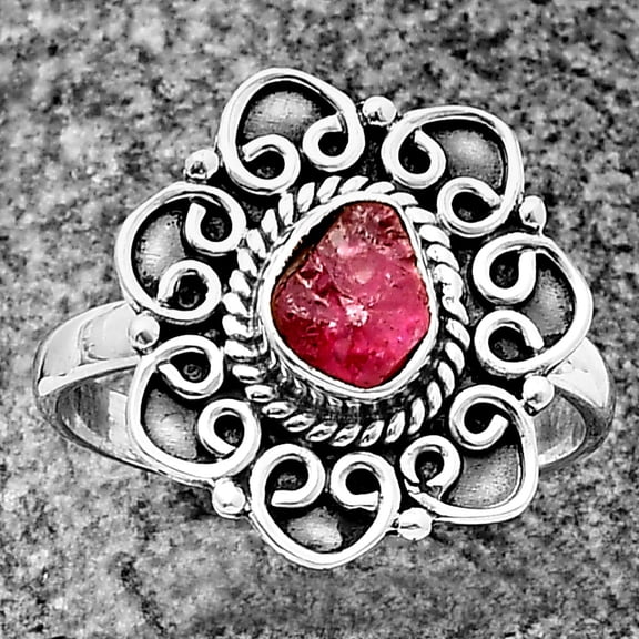 Natural Pink Tourmaline Rough 925 Sterling Silver Ring s.9.5 Jewelry R-1337 SDR210137