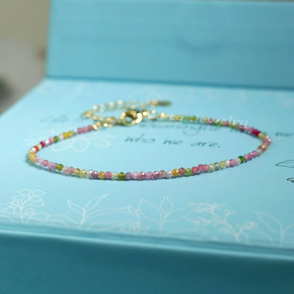 Natural Pink Tourmaline Stone Dainty Bracelet Crystal Healing Bracelet Wholesale