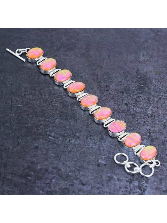 Natural Pink Triplet Opal Gemstone 925 Sterling Silver Bracelet 7-8"