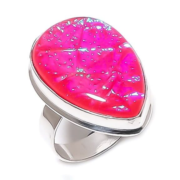 Natural Pink Triplet Opal Gemstone 925 Sterling Silver Jewelry Ring Size 9