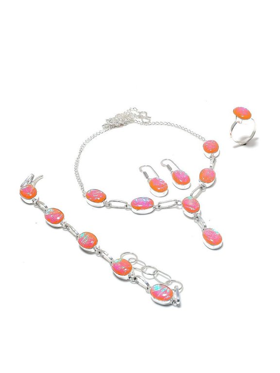 Natural Pink Triplet Opal Gemstone 925 Sterling Silver Jewelry Set