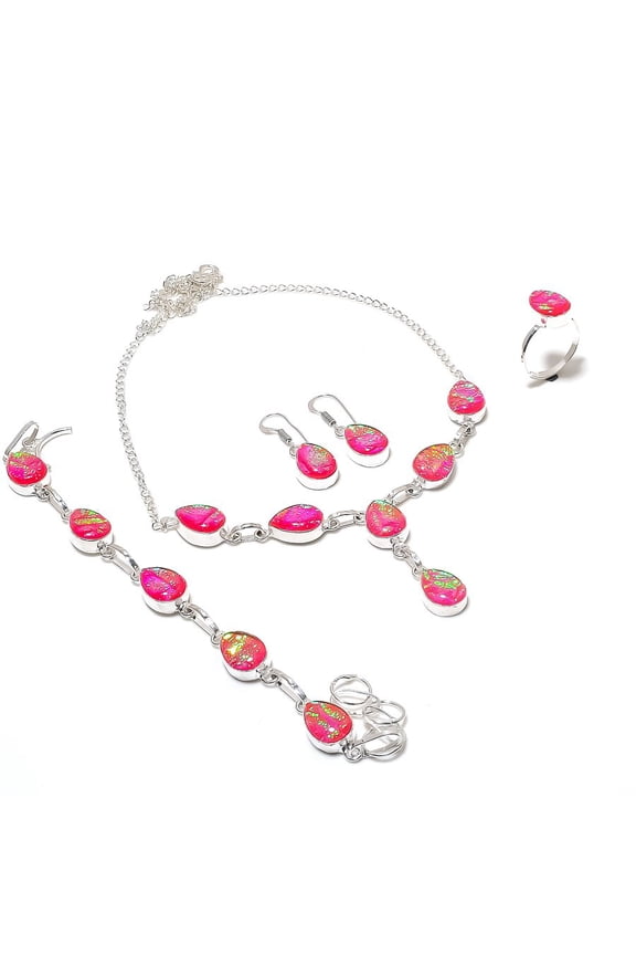 Natural Pink Triplet Opal Gemstone 925 Sterling Silver Jewelry Set