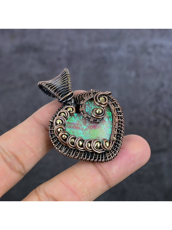 Natural Pink Triplet Opal Gemstone Copper Wire Wrap Jewelry Pendant 2.01"