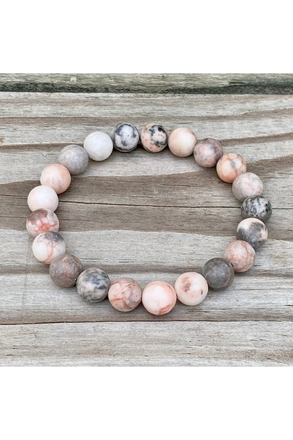 Natural Pink Zebra Jasper 10mm Round Shape smooth Cut Beads Stretchable Bracelet for Men & Women.