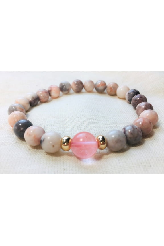 Natural Pink Zebra Jasper 8mm Round Shape smooth Cut Beads Stretchable Bracelet for Men & Women.