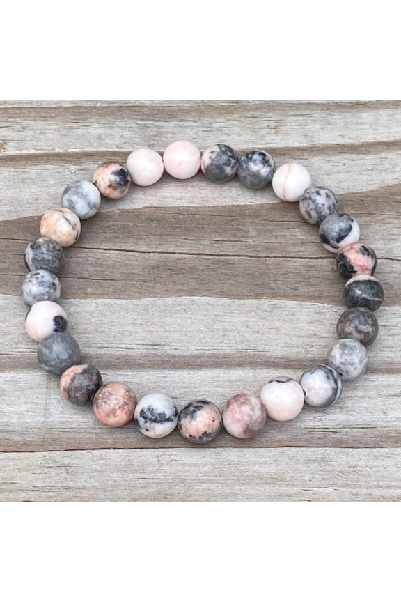 Natural Pink Zebra Jasper 8mm Round Shape smooth Cut Beads Stretchable Bracelet for Men & Women.