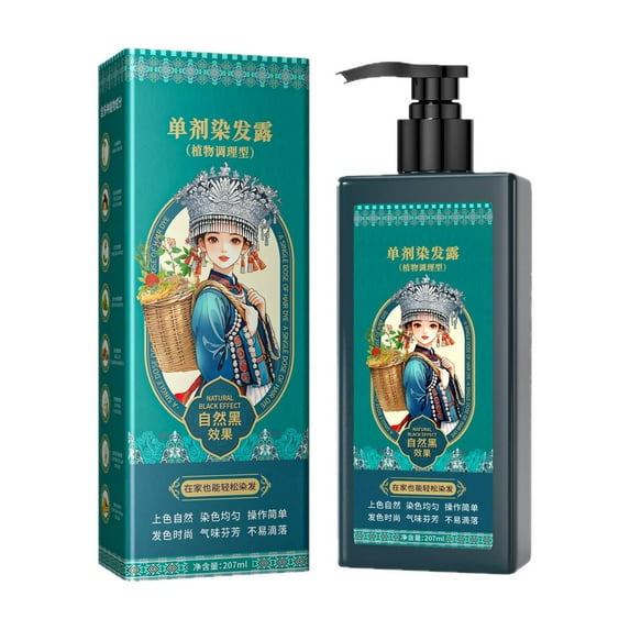Natural Plant Hair Dye, Long-Lasting & Natural Hair Color Shampoo for Gray Coverage, Pure Plant Extract for Grey Hair Color Dye, Single Agent Floral Dye for Men & Women, 7 Fl Oz (Natural Black)