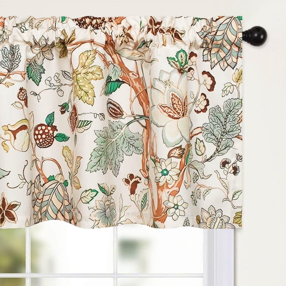 Natural Plant Pattern Valance Curtains, 18 Inches Long Boho Flower & Fruit Design Window Treatments, Multi-Color Farmhouse Drapes for Small Window, 1 Panel