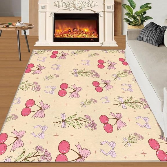 Natural Plant Rug For Living Room - Cute Fruit Bow Rug For Girls Room Plant Flower Area Rug For Bedroom Modern Style Area Rug Apply To Living Room Bedroom 5x7ft