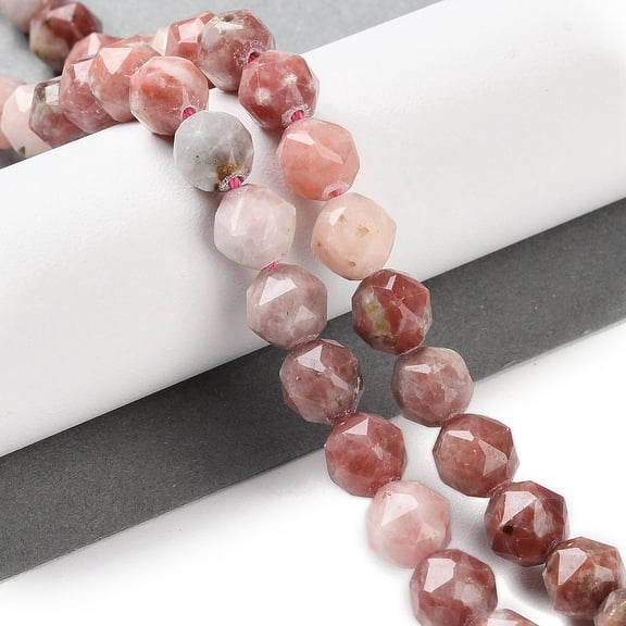 Natural Plum Blossom Jasper Beads Strands Faceted Double Hearted & Star Cut Beads 7~8.5x7.5~8mm Hole: 0.8~1mm 48~50pcs/strand 15.16~15.55 inch(38.5~39.5cm)