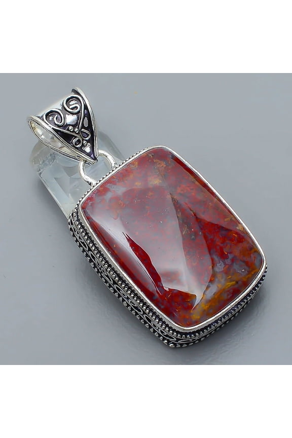 Natural Plume Agate 925 Sterling Silver Fine Art Pendant1.95"|Handmade Pendant, Gift for her, Red Pendant, Gemstone Silver Jewelry