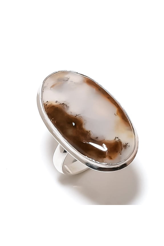 Natural Plume Agate Gemstone Handmade 925 Sterling Silver Gift Ring Size 7