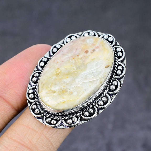 Natural Plume Agate Gemstone Handmade 925 Sterling Silver Ring Size 6