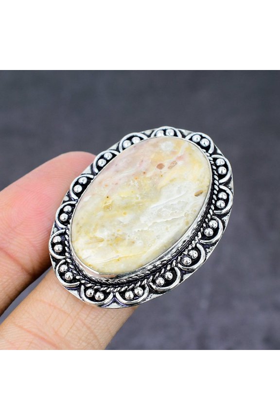 Natural Plume Agate Gemstone Handmade 925 Sterling Silver Ring Size 6