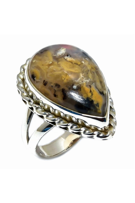 Natural Plume Agate Ring for Unisex 925 Sterling Silver Gemstone Handmade Rings