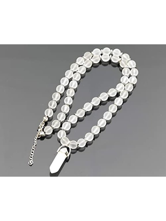 Natural Pointed Quartz Beaded Necklace Genuine Gemstone Clearing Stone Clasp Closure Necklace Unisex Necklace (26, Quartz)