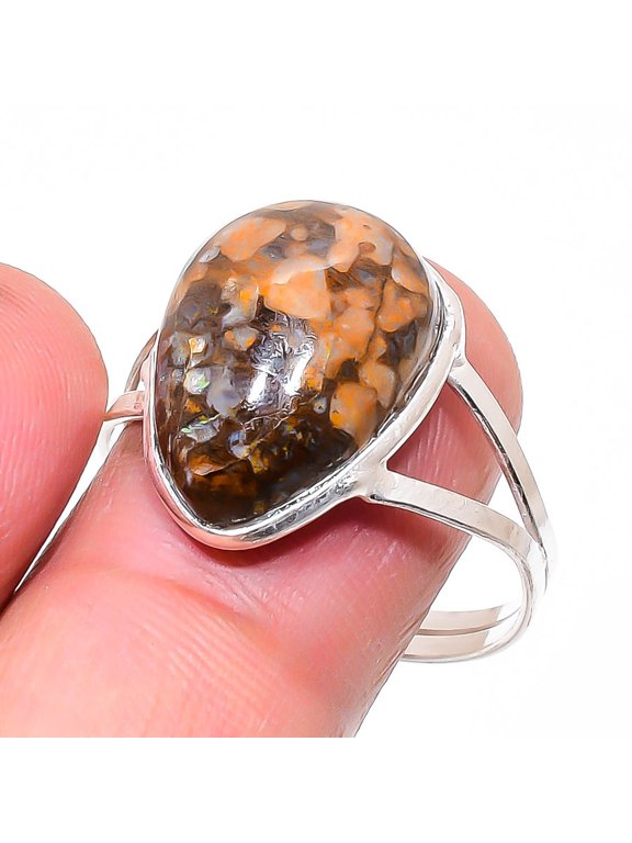 Natural Polka Dot Agate Gemstone 925 Sterling Silver Jewelry Ring Size 11