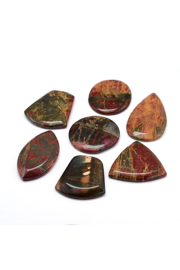 Natural Polychrome Jasper/Picasso Stone/Picasso Jasper Pendants Mixed Shapes 30~61x22~52x5~7mm Hole: 1.5~2mm