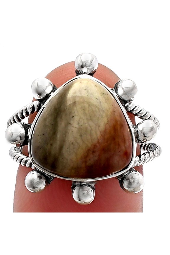 Natural Polygram Jasper 925 Sterling Silver Ring s.8 Jewelry R-1268 SDR229184