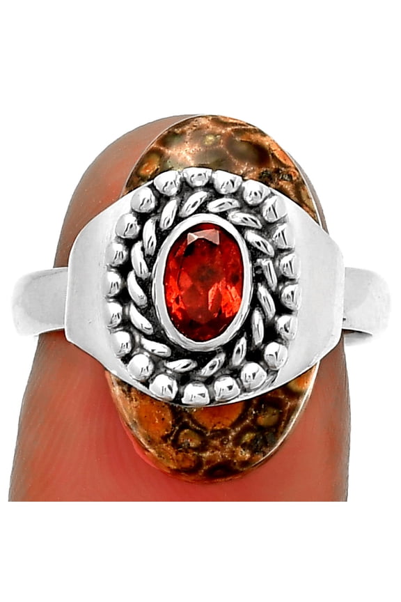 Natural Poppy Jasper & Garnet 925 Sterling Silver Ring s.7 Jewelry R-1371 SDR192394