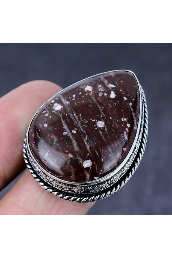 Natural Poppy Jasper Gemstone Handmade 925 Steling Silver Gift Ring Size 10