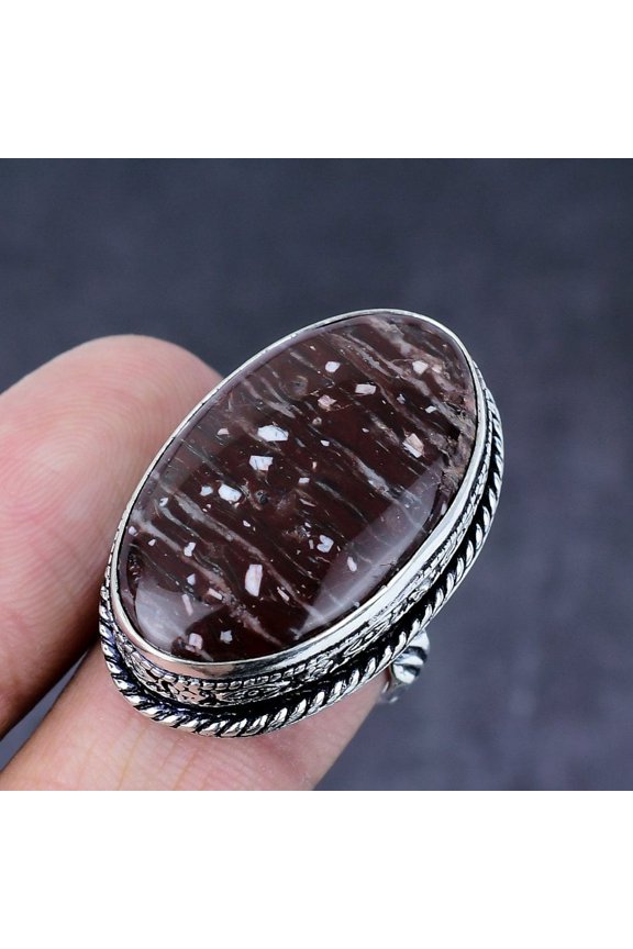 Natural Poppy Jasper Gemstone Handmade 925 Steling Silver Gift Ring Size 7