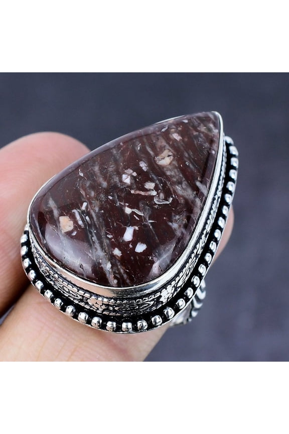 Natural Poppy Jasper Gemstone Handmade 925 Steling Silver Gift Ring Size 8